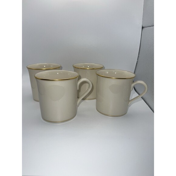 Lenox Eternal Restyled Mugs Stripe Handle Set Of 4 Gold Trim Made In USA - Picture 1 of 9